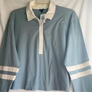 Torrid Slate Green and Cream Collared Rugby Style Top